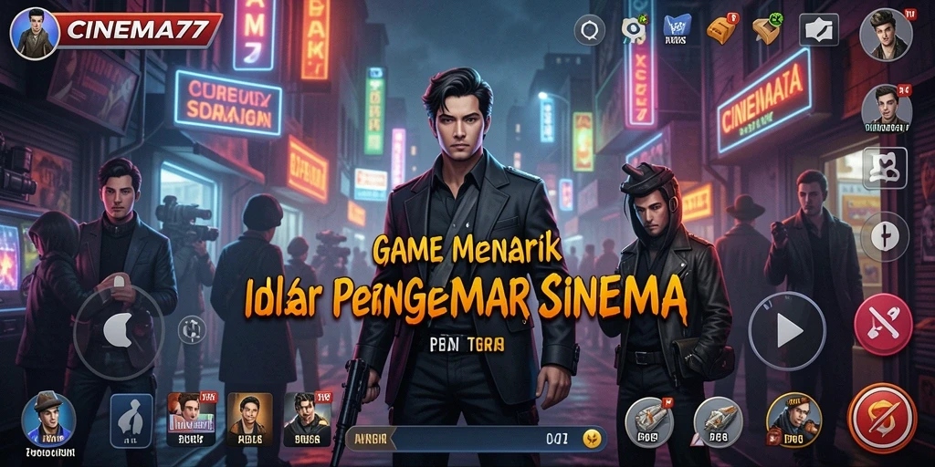 Screenshot gameplay CINEMA77 menampilkan aksi produksi film yang menarik.