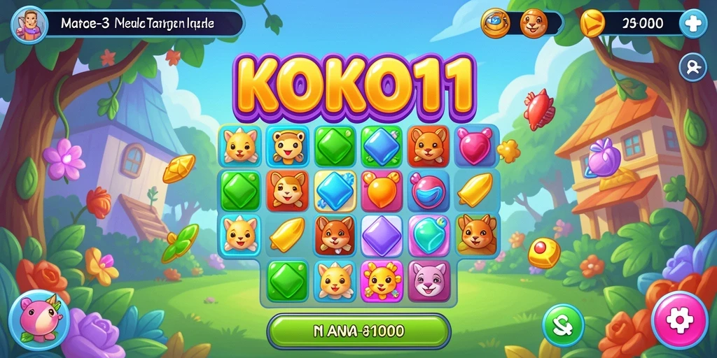 Screenshot gameplay KOKO11 yang menunjukkan aksi Match-3 seru.