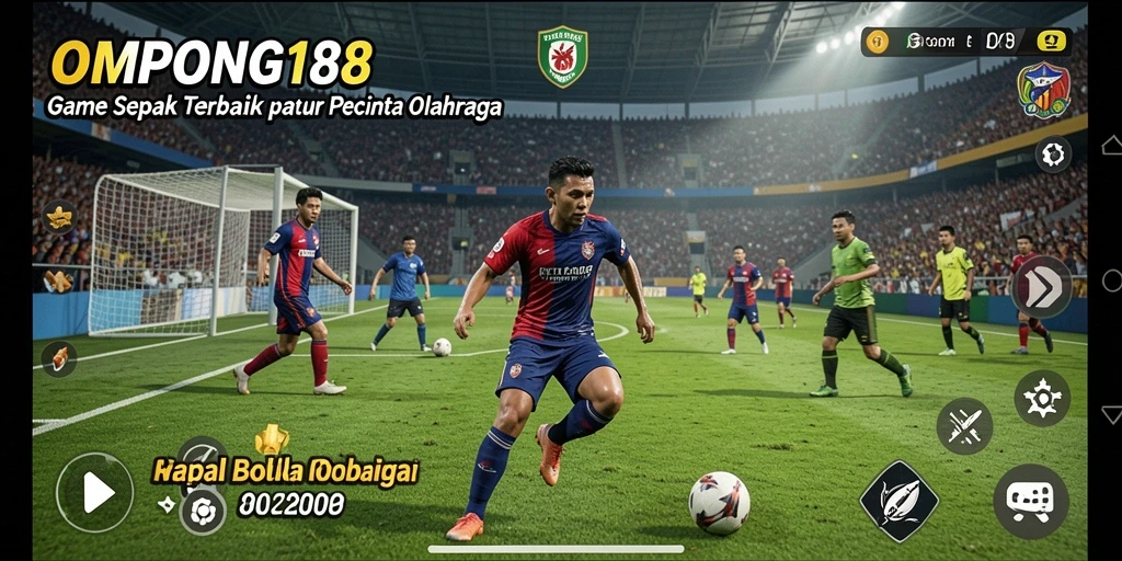 Tampilan gameplay OMPONG188 yang menggembirakan saat bertanding sepak bola.